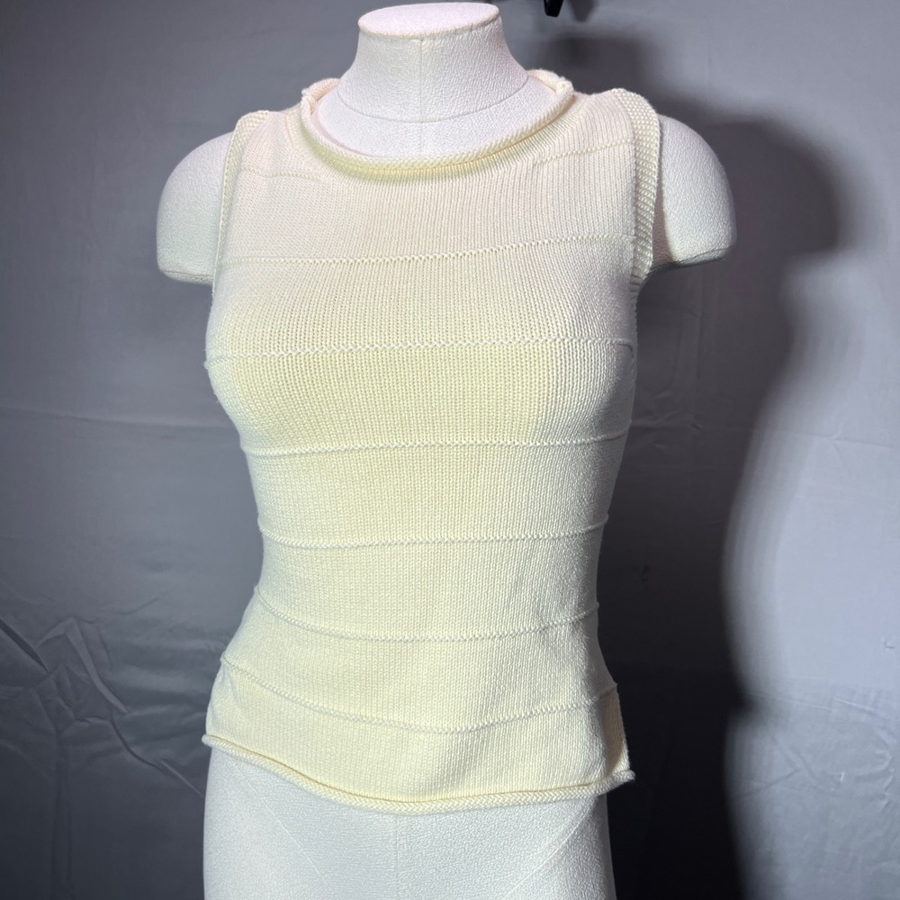Princess Polly Knit Tank Top Women's‎ 2 Cream Sleeveless Fitted roll neck  Y2K